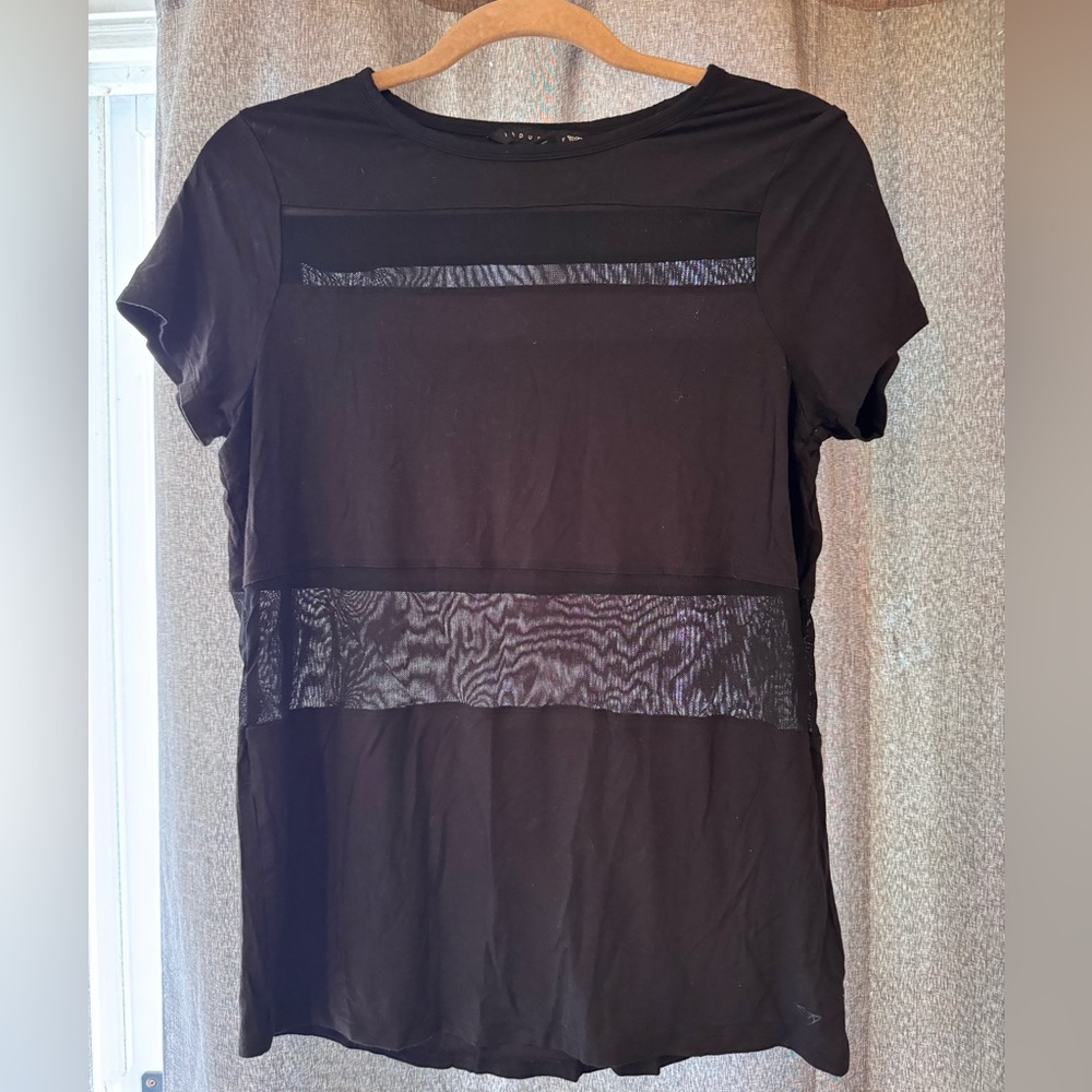 Black T-shirt with sheer horizontal stripes